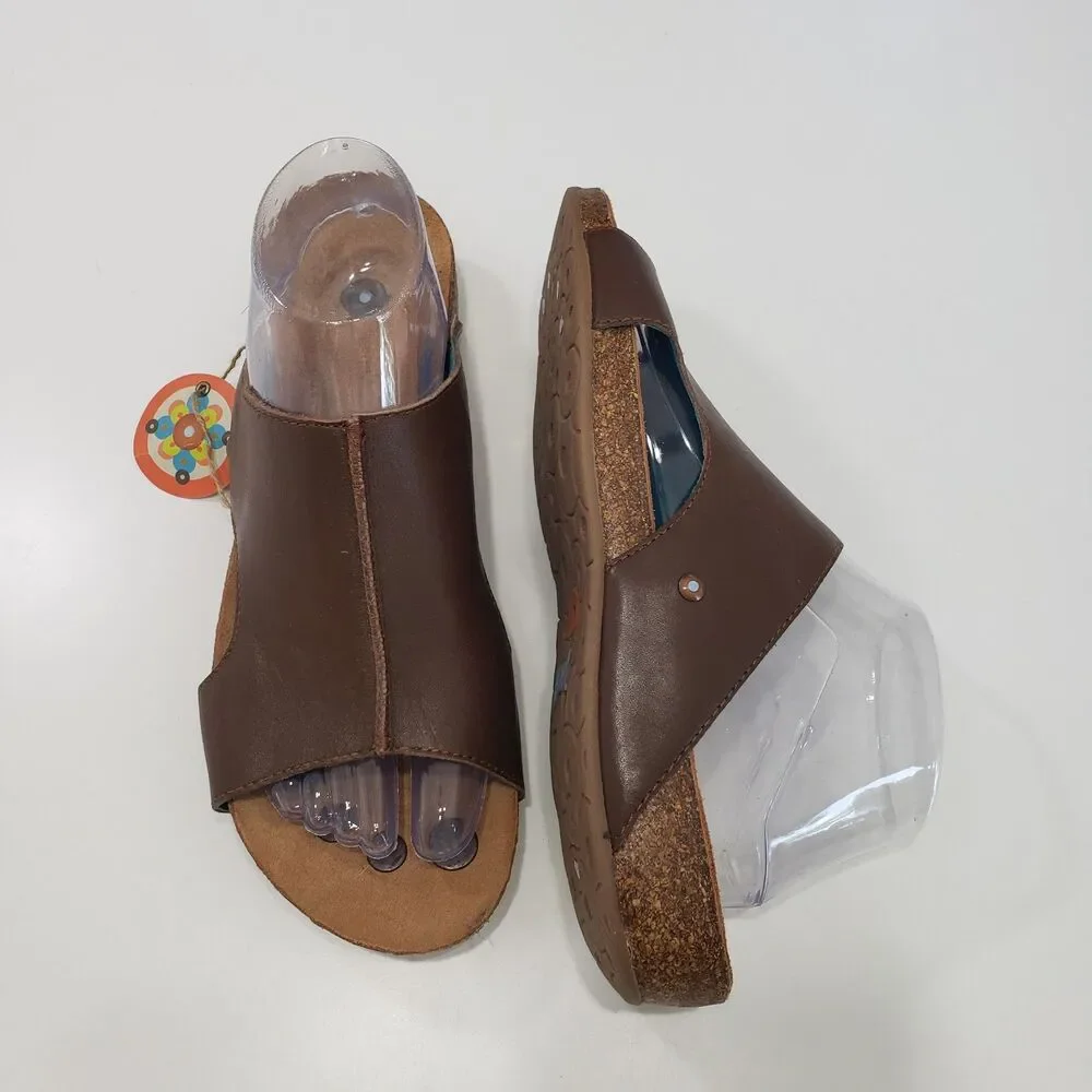 New Juil Mesa Women's Brown Leather Slip In Sandals, Size 10 - Picture 9 of 9